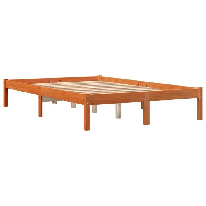 VidaXL Cadre de lit cire marron 135x190 cm bois de pin massif 844842