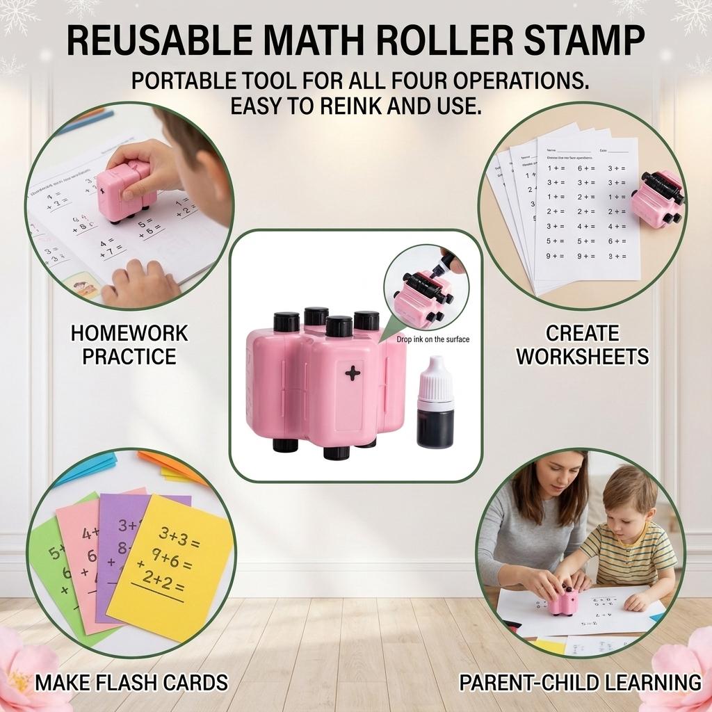 4 In 1 Math Practice Roller Stamp For Kids Calculation Learning Tool With Addition Subtraction Multiplication Division Function