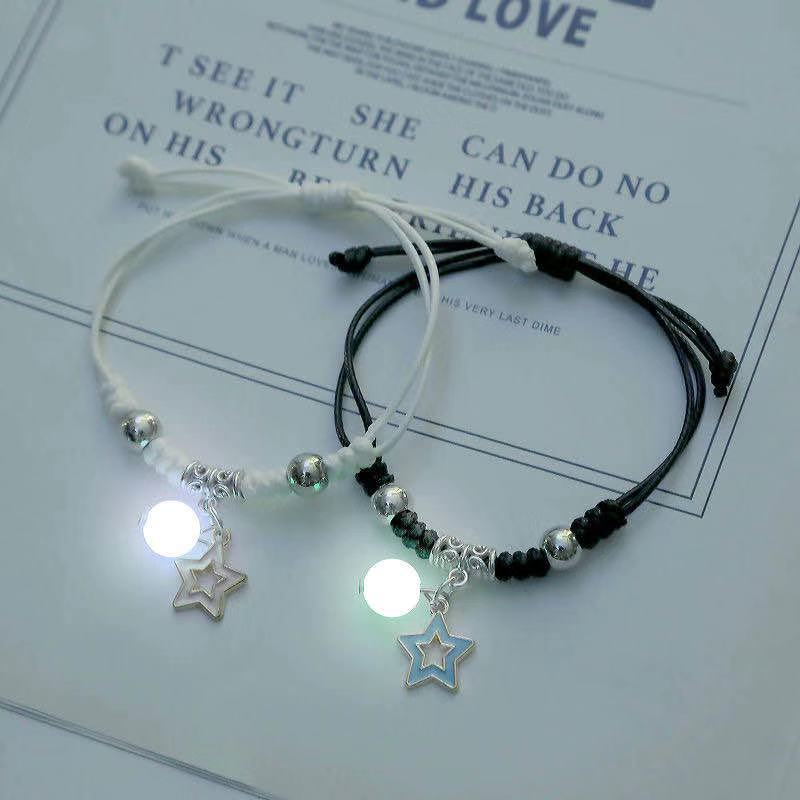

2pcs Glow in the Dark Star Moon Butterfly Couples Bracelet For Heart Pendant Adjustable Bracelet Friendship Love Jewelry Gift