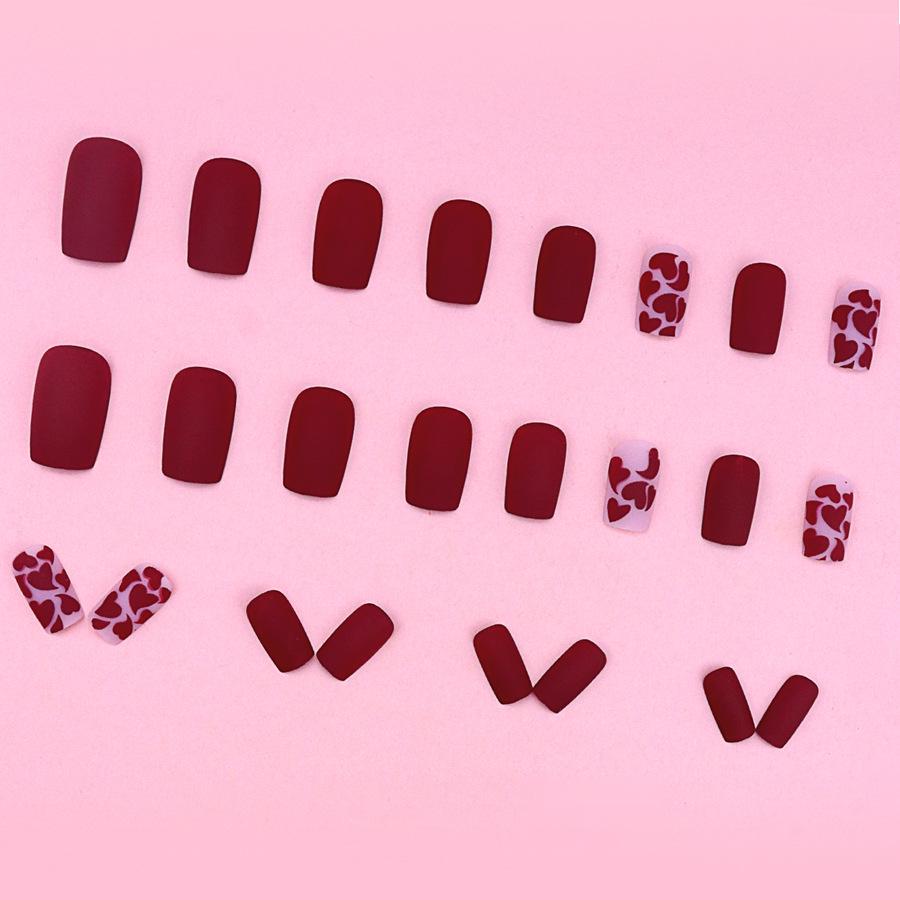 Red Heart Matte Medium-Long Nails - Spicy Sweet Cool Style