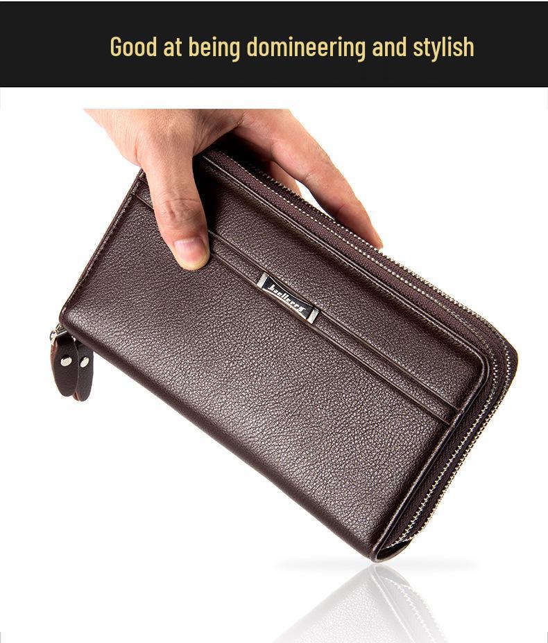 Men's High-Capacity Luxury Wallet and Phone Bag with Double Zipper and Multiple Card Slots