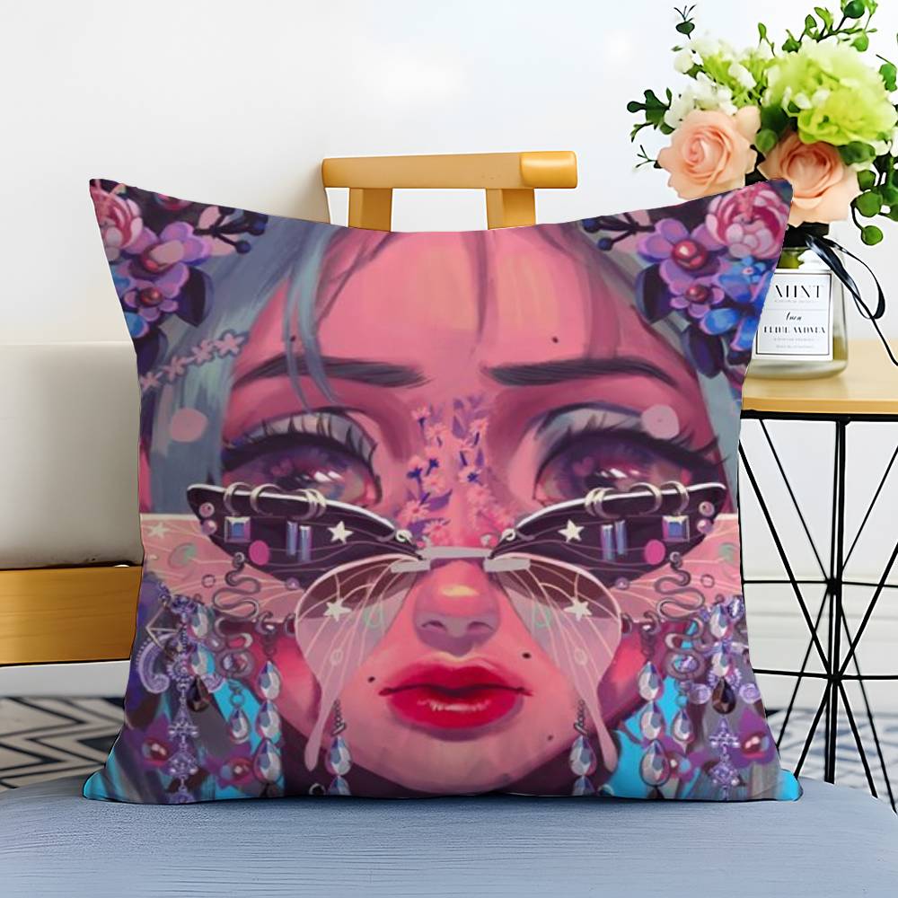 

Abstract Painted Beautiful Girl Pillow Case Printed Brushed Fleece Pillow Baby Skin-Touch Eco-Friendly Dye-Sublimat 12x12Inch