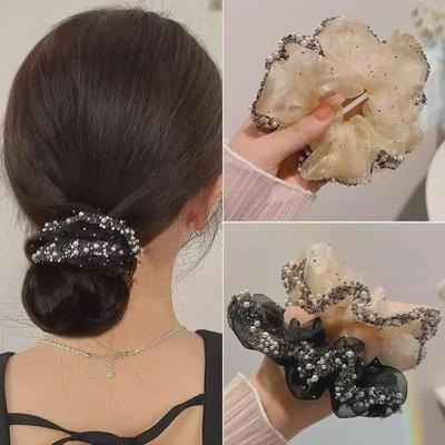 Elegante Anello per Capelli in Organza Oversize con Accenti di Diamanti e Fascia in Pelle - Accessorio per Capelli di Alta Gamma.