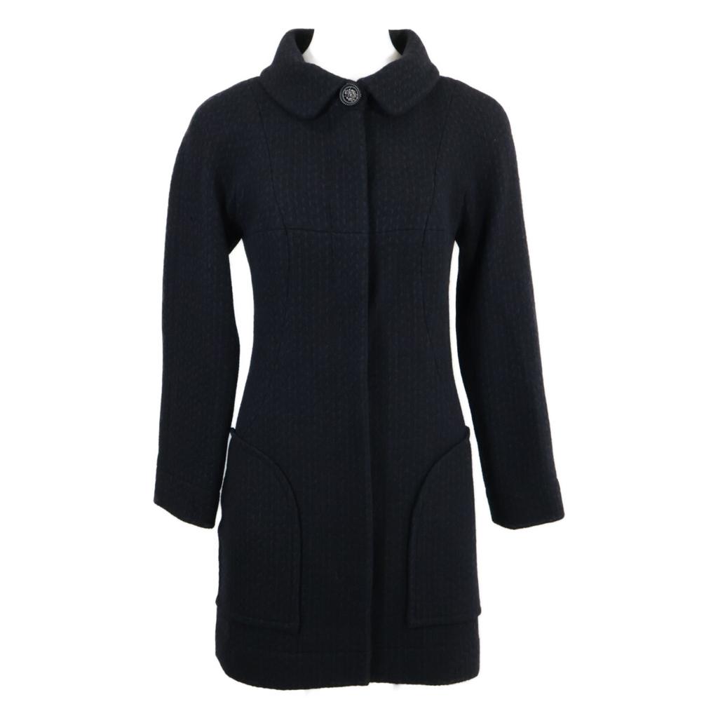 CHANEL Domestic genuine P49855V32761 Lion Button Angora Blend Wool Silk coat 34 Black x navyUsed
