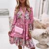 Casual Spring/Fall Long Sleeve V-Neck Dress with Flower Pattern Print