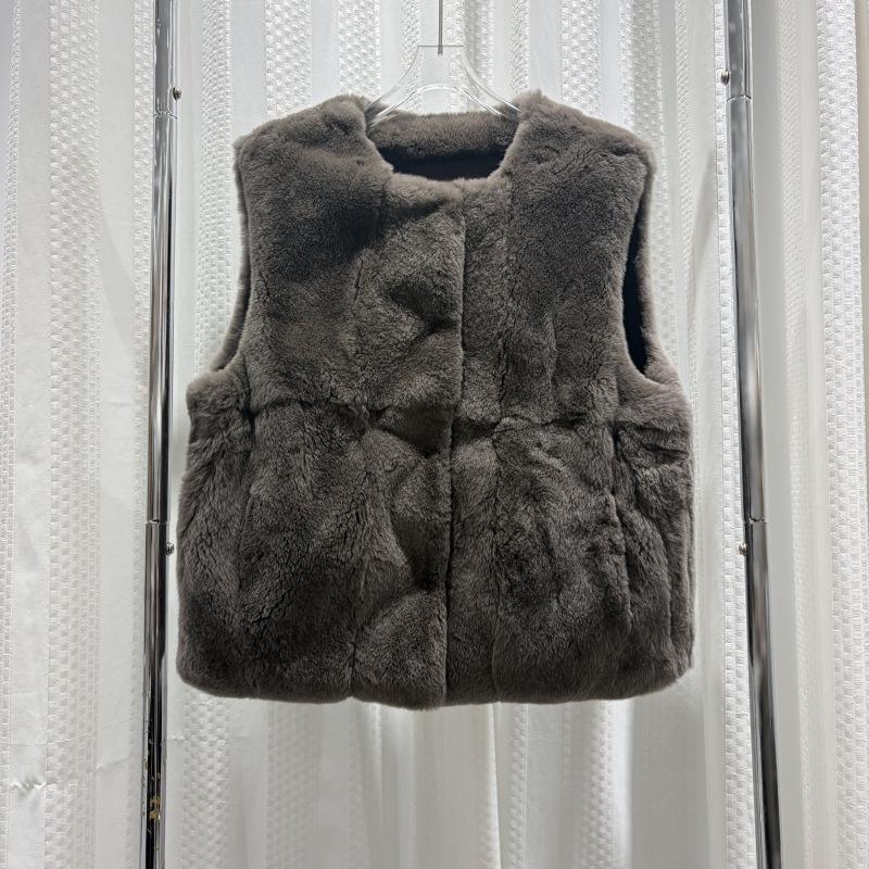 Vintage Suede Spliced Rex Rabbit Fur Vest, Double-sided Can Wear Thickened Fur Vest for Women