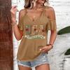 T-shirt décontracté pour femme à épaules dénudées et bretelles à nouer, col en V, manches courtes, haut d'été avec imprimé USA et coupe ample pour un usage quotidien