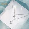 Women Necklace Double-layer Star Moon Pendant Adjustable with Extended Length Hollow Chain Lady Clavicle Necklace Neck Jewelry