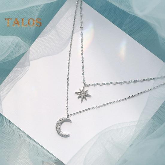 Women Necklace Double-layer Star Moon Pendant Adjustable with Extended Length Hollow Chain Lady Clavicle Necklace Neck Jewelry