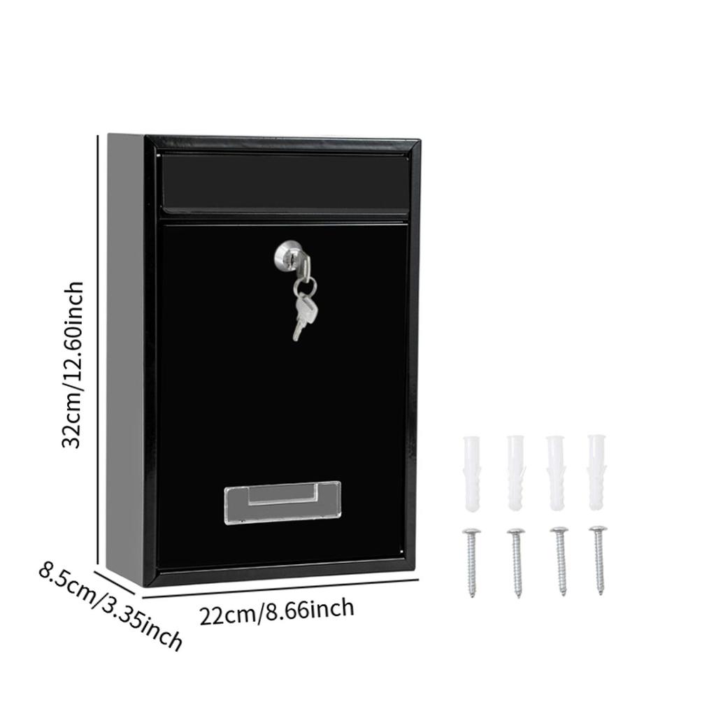Large Capacity Locking Mailbox, Wall Mount Outdoor Metal Mail Box with 2 Keys, Waterproof Secure Postbox for Home Gate