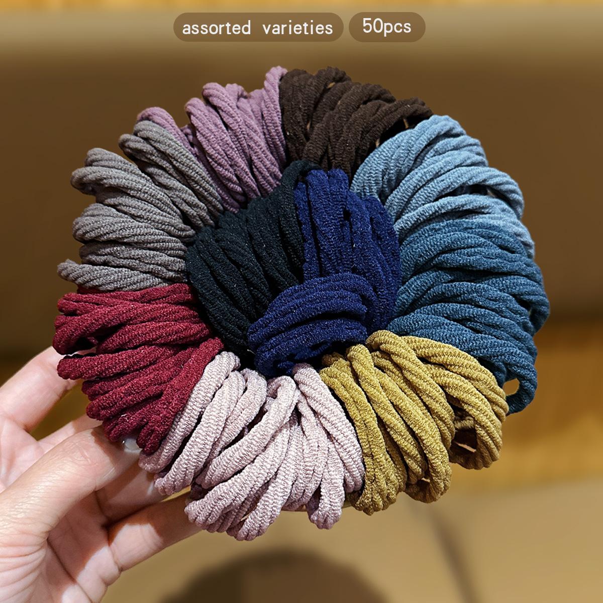 

50 прочных и эластичных цветных резинок для волос в корейском стиле, подходящих для ежедневного использования