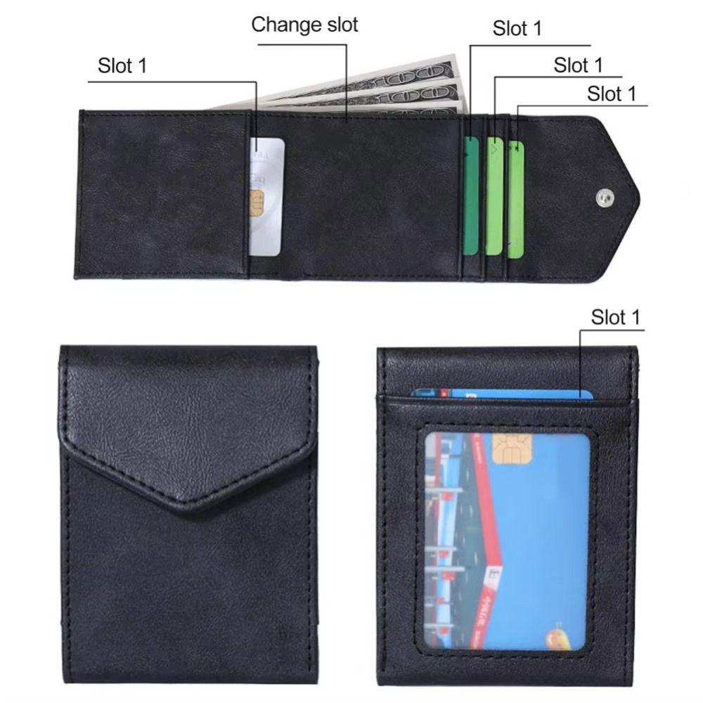 Faux Leather Material Vertical Card Wallet Slim Design Snap Button Closure Faux Leather Wallet Card Storage Pocket