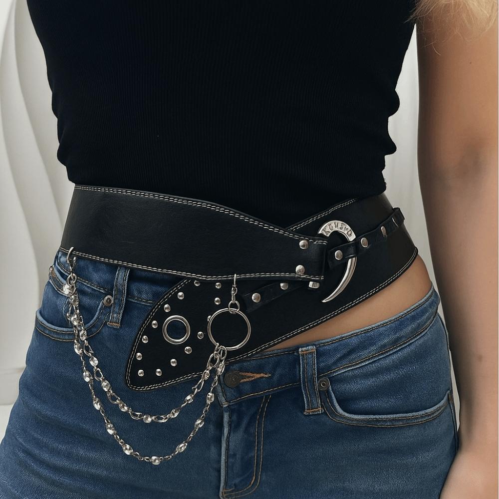 Vintage Rivet Leather Belt Heavy-Duty Dress Jeans Belt Trendy Women's Waist Belt  Female