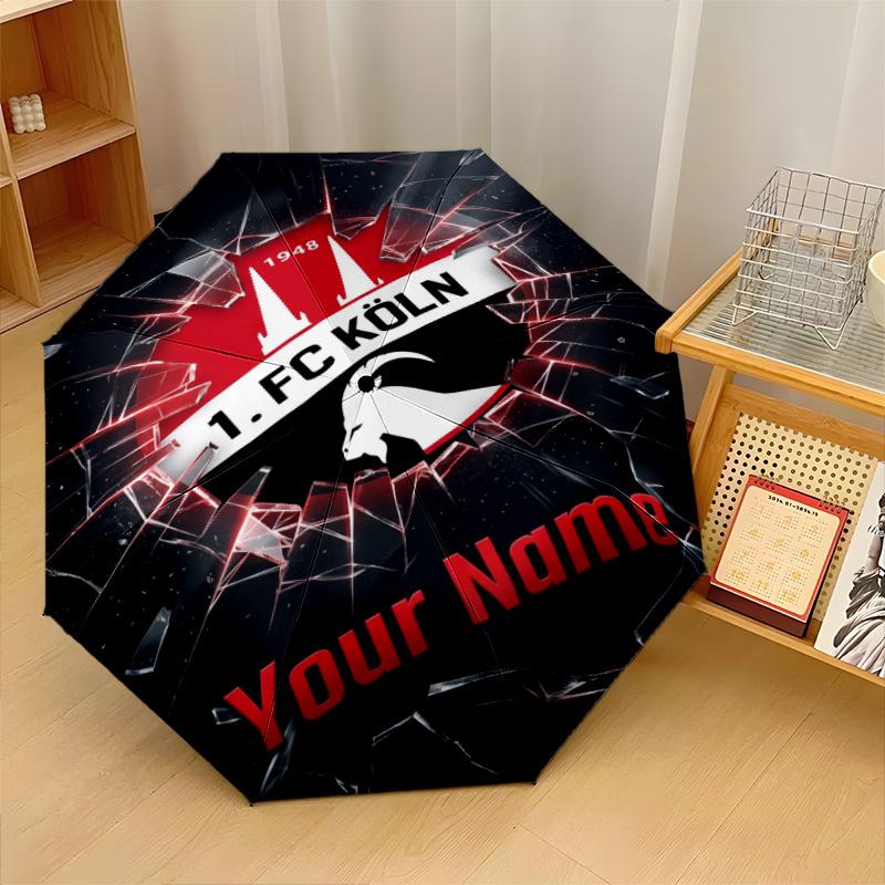 FC Köln Automatic 3‑Fold Umbrella 8‑Rib Windproof Folding Umbrella Sun Rain Protection For Outdoor Travel Daily Use