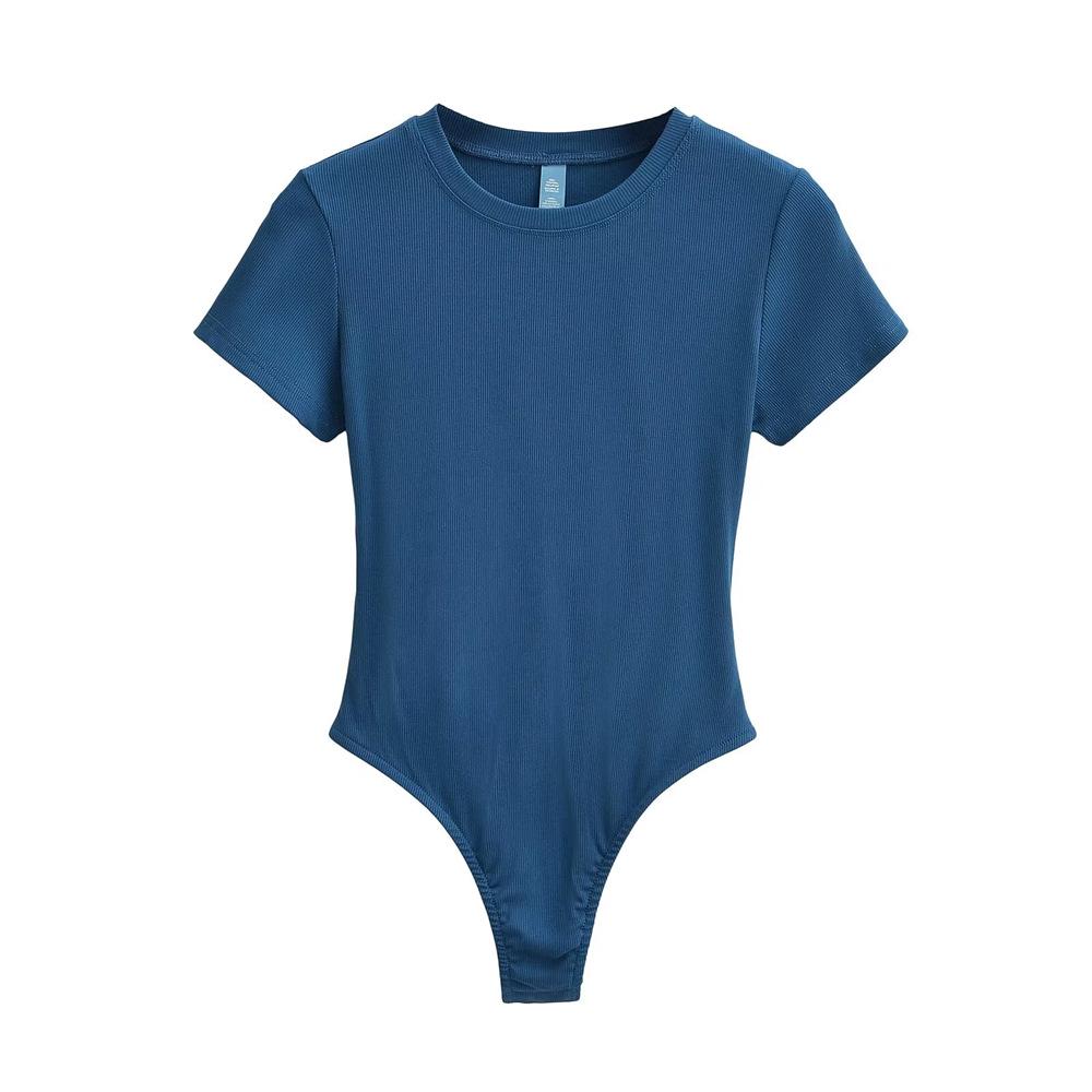 

YPFF Trendy Women s Street Style Round Neck Slim Fit Short Sleeve Snap Button Bodysuit Top Large