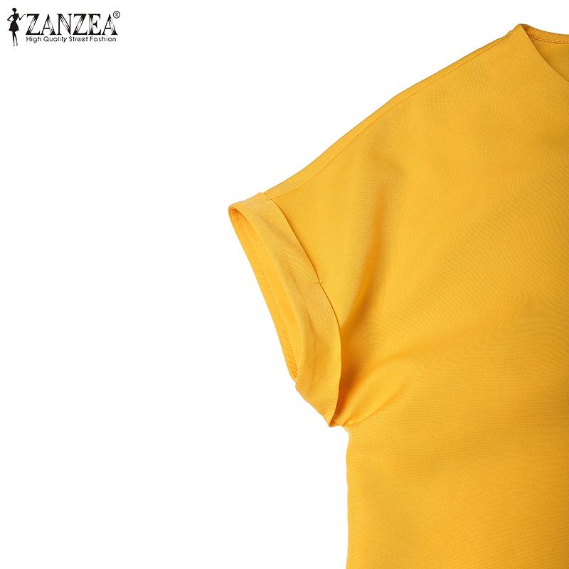 ZANZEA Women Casual V-Neck Summer Short Sleeve Long Dress