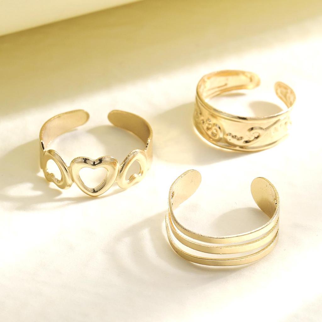 3-Piece Heart Design Triple-Layer Toe and Knuckle Ring Set
