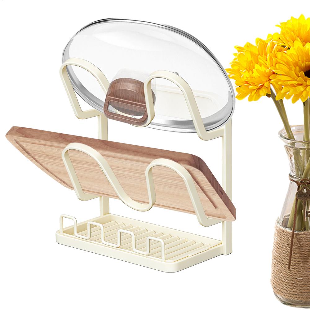 Pot Lid Holder Multi-Tier Stand With Drip Tray Pan And Pot Lid Storage Organizer For Spoon Fork Spatula Soup Ladle Towel Home