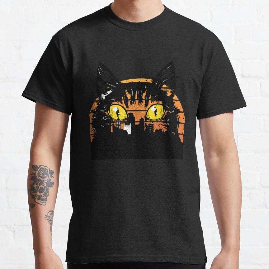 0925 Catzilla King of Monster Gift t shirt for Cat Lover 100 cotton printed Cute kitty Graphic tee Short Sleeve y2k clothes