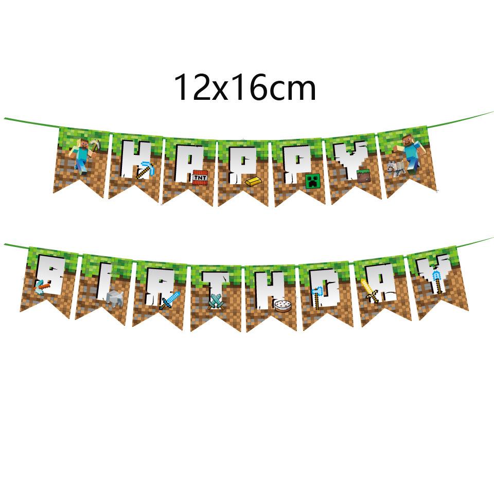 Set Decoratiuni Aniversare Pixel Adventure: Banner, Toppere pentru tort, Baloane