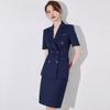 Navy Blue Short Sleeve Double-Breasted Professional Suit Set