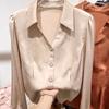 Women's Satin Silk Blouse Lapel Button-Up Long Sleeve Casual Office Top