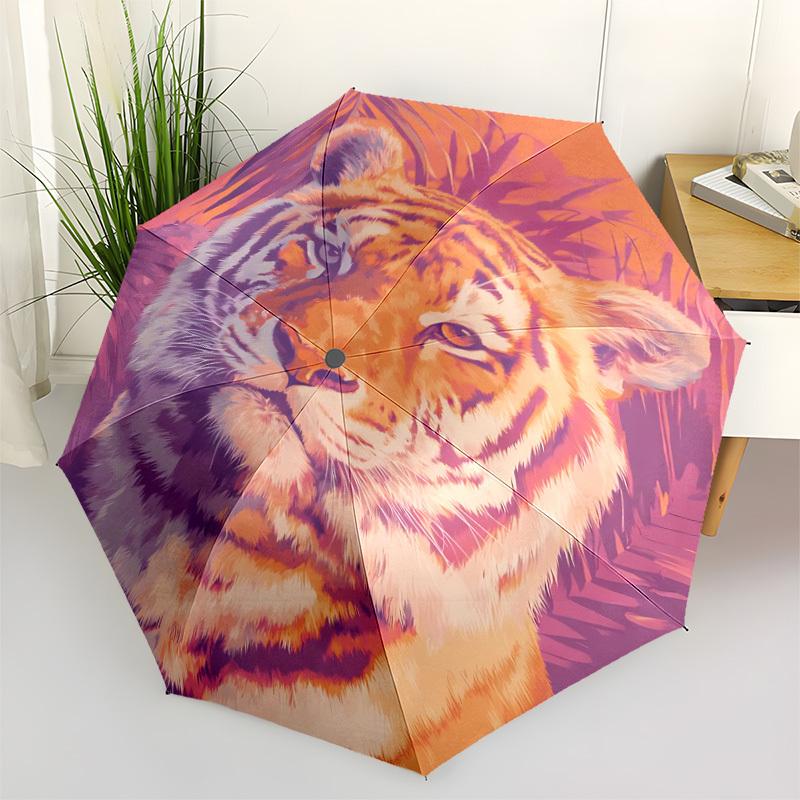 

1pc Tiger Umbrella Portable Folding Umbrella Durable Iron Frame, Suitable for All Seasons Home Travel Outdoor yy260319003