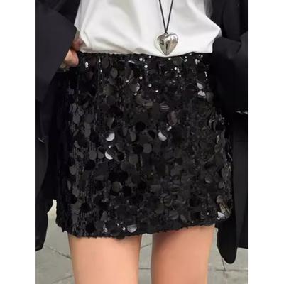 New Autumn And Winter High-Waisted Solid Color Sequin Skirt, Sexy Bodycon Short Skirt, Fashionable And Elegant For Women