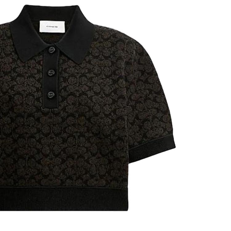 Coach Printed Casual Short Sleeve Polo Shirt Women tops Brown CN425-BRN