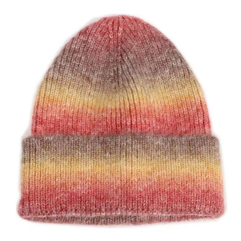 High Quality Unisex Tie-Dye Gradient Knitted Beanie Hat New Rainbow Thick Striped Winter Hat
