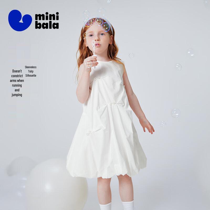 Minibala Girls' Pure Cotton Bowknot A-Line Vest Dress