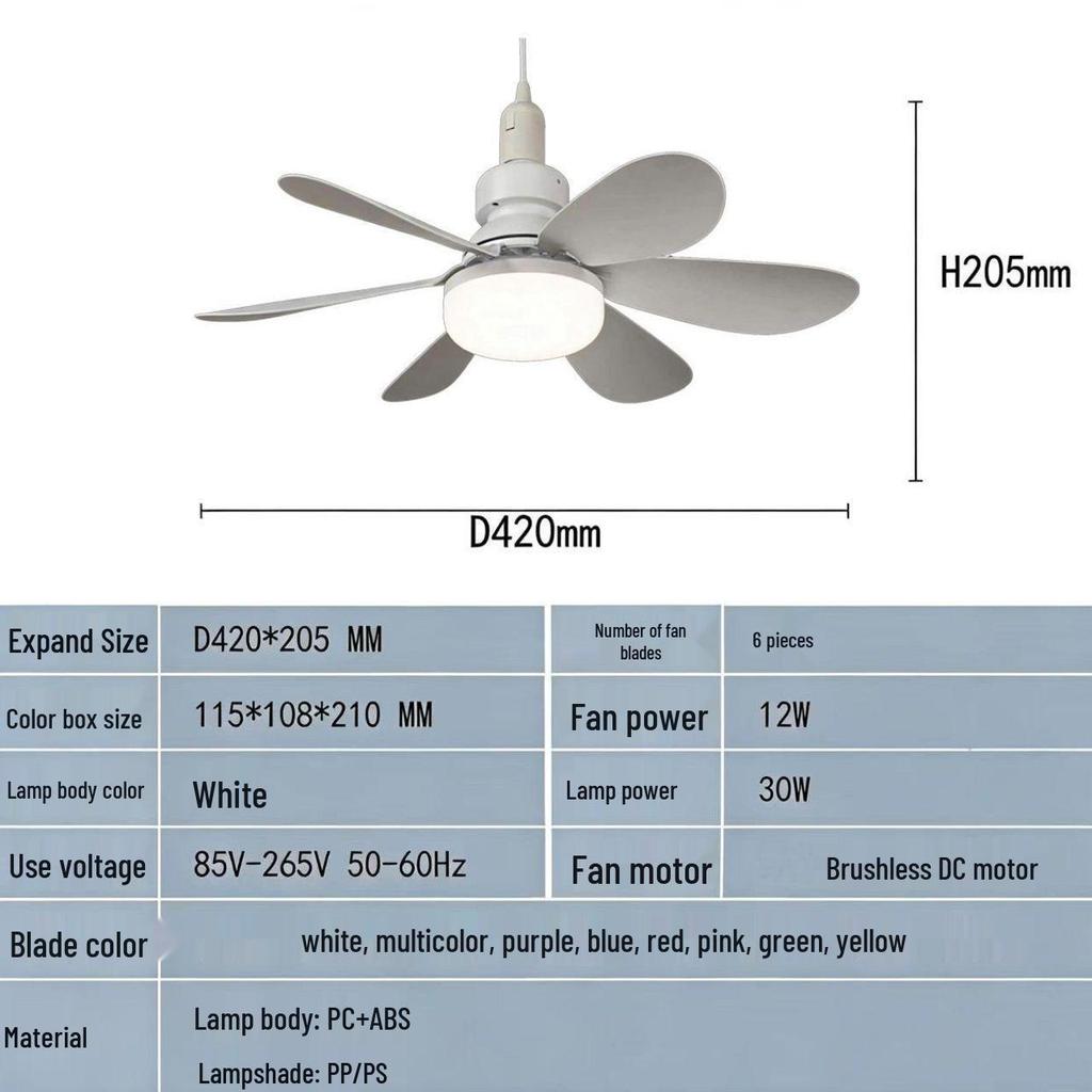 Ultra-Quiet E27 Ceiling Fan Light with Three-Speed Dimming for Kitchen & Bedroom