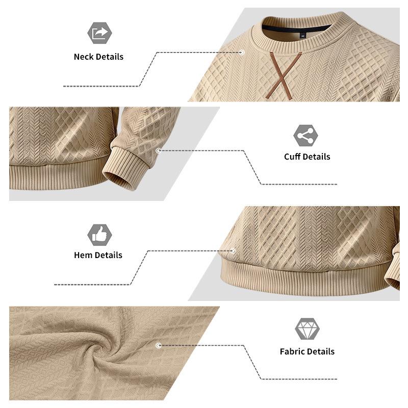 Men's Geometric Jacquard Textured Crew Neck Sweatshirt, Long Sleeve X Stitch Decor Casual Pullover Top for Daily Wear