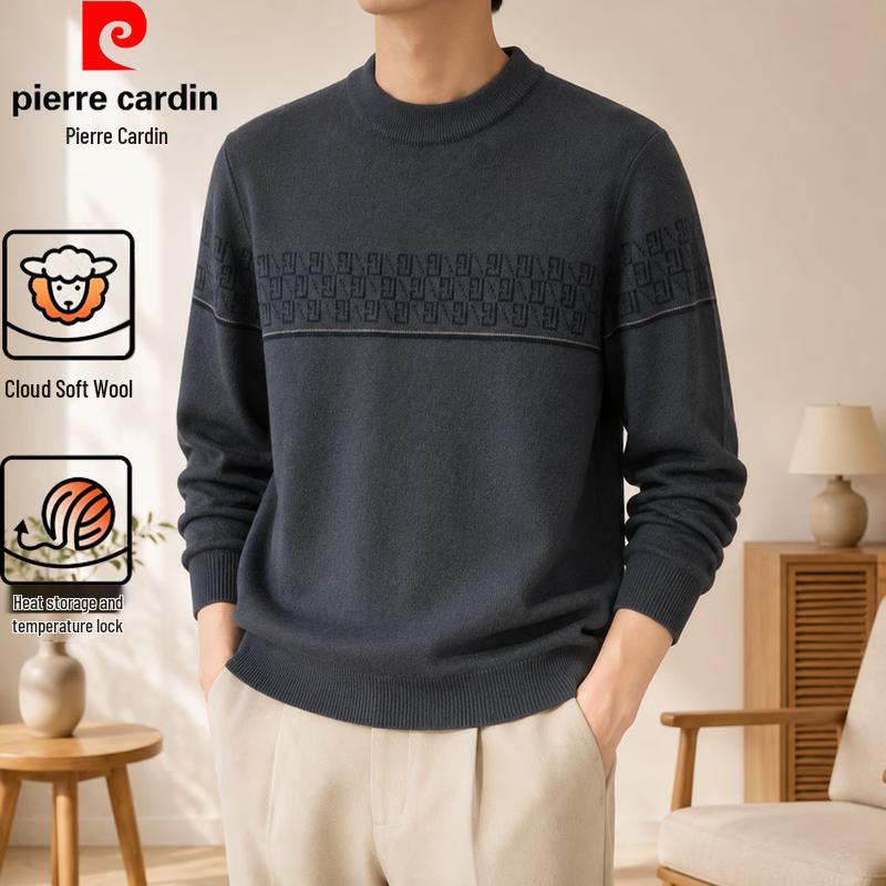 Pierre Cardin Autumn/Winter Men's Thickened Knitted Jacquard Crew Neck Sweater