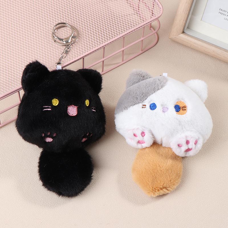 Creative Bookbag Pendant Cute Squeaking Little Cat Plush Cat Keychain Cartoon Cat Soft Tail Stuffed Doll Keyring