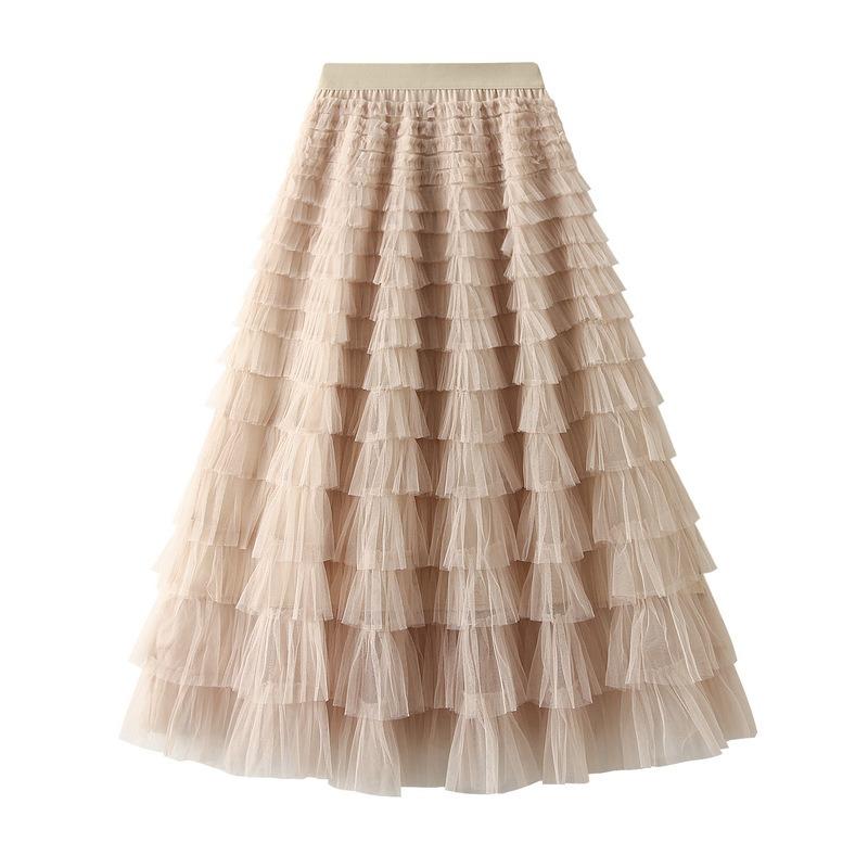 Falda halter de malla para mujer, falda larga plisada de sari de hadas, primavera y otoño