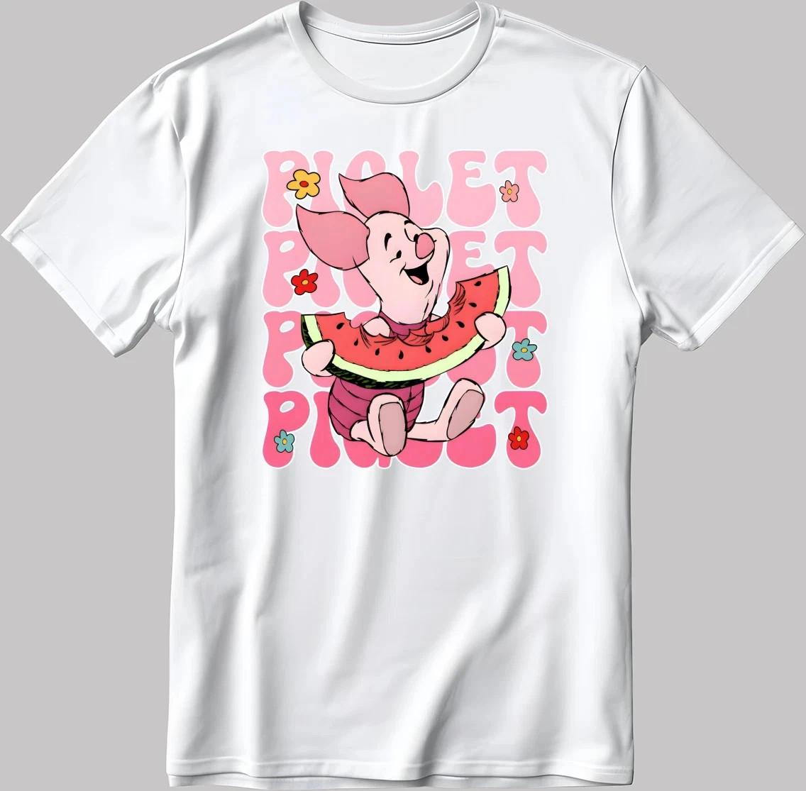 Disney Winnie The Pooh Piglet Watermelon Funny Text White T-Shirt Size S-5XL S разноцветный