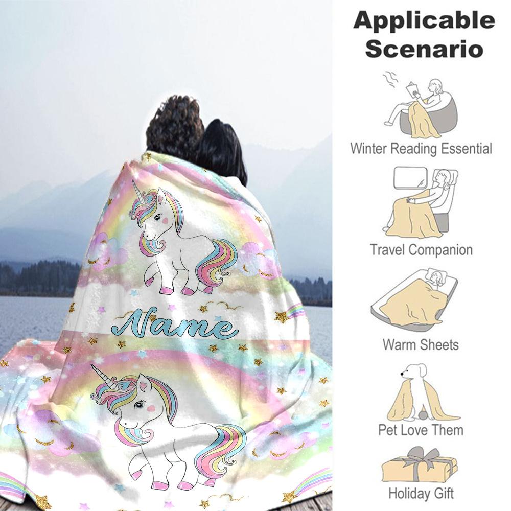 Mini Unicorn Customize Text Blanket Cozy Personalized Blanket Ultra-Soft Versatile for Bedding Office Chair Livingroom Office All-Season Use