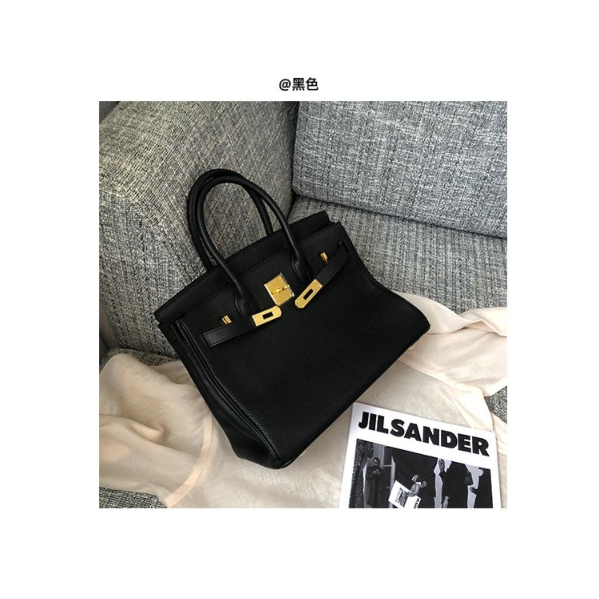 

2024 Platinum bag togo leather first layer lychee pattern cowhide fashion leisure commuting large capacity leather women s bag portable small 25cm birkin bag чёрный