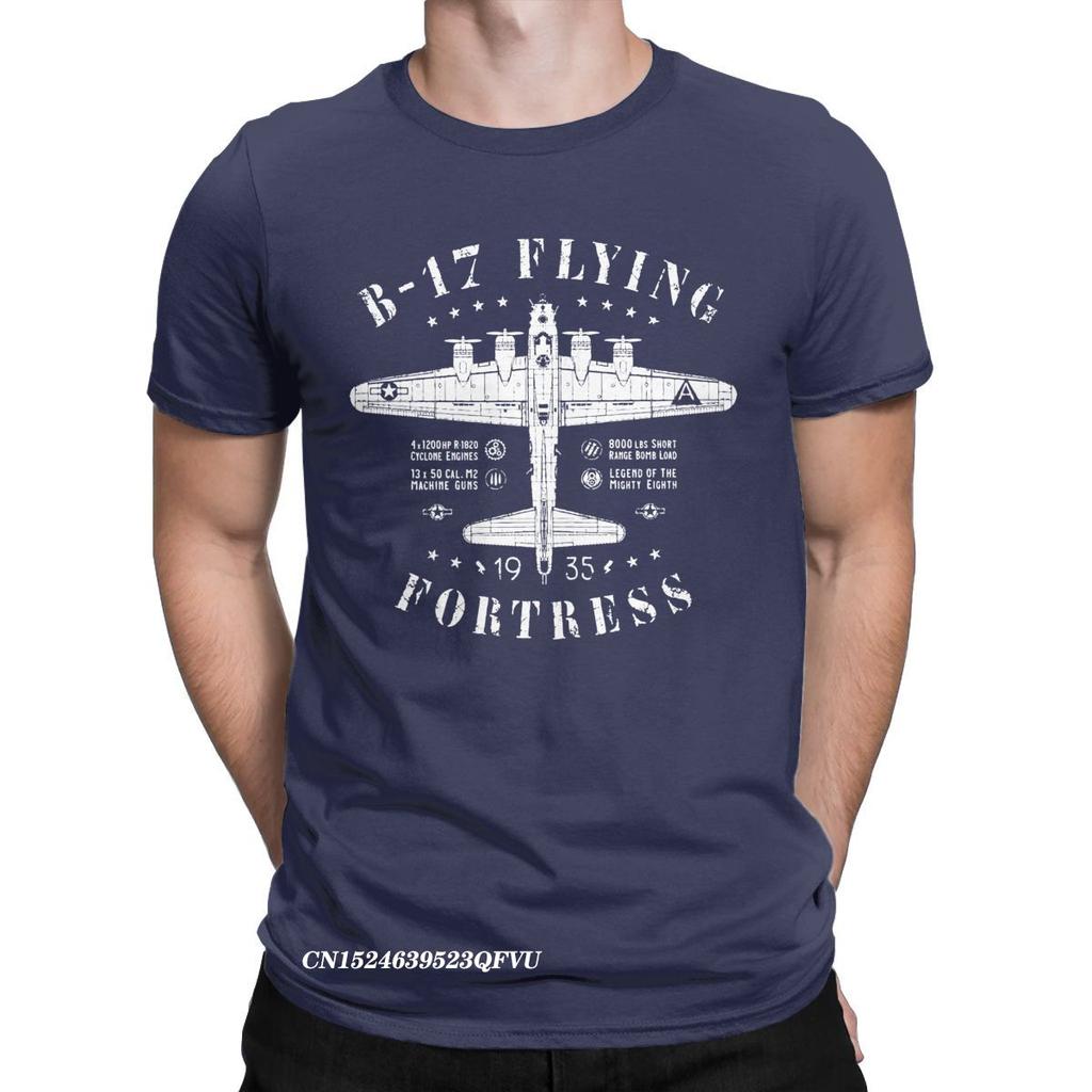 Funny B-17 Flying Fortress T-Shirts For Men Tops T Shirts Fighter Plane WW2 War Pilot Aircraft Airplane Tee Shirt Camisas