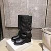 [Ruodan] Spice Girls Pants Boots~ 6.5cm Height Increasing Buckle Mid Tube Western Knight Boots Women's Pile Boots
