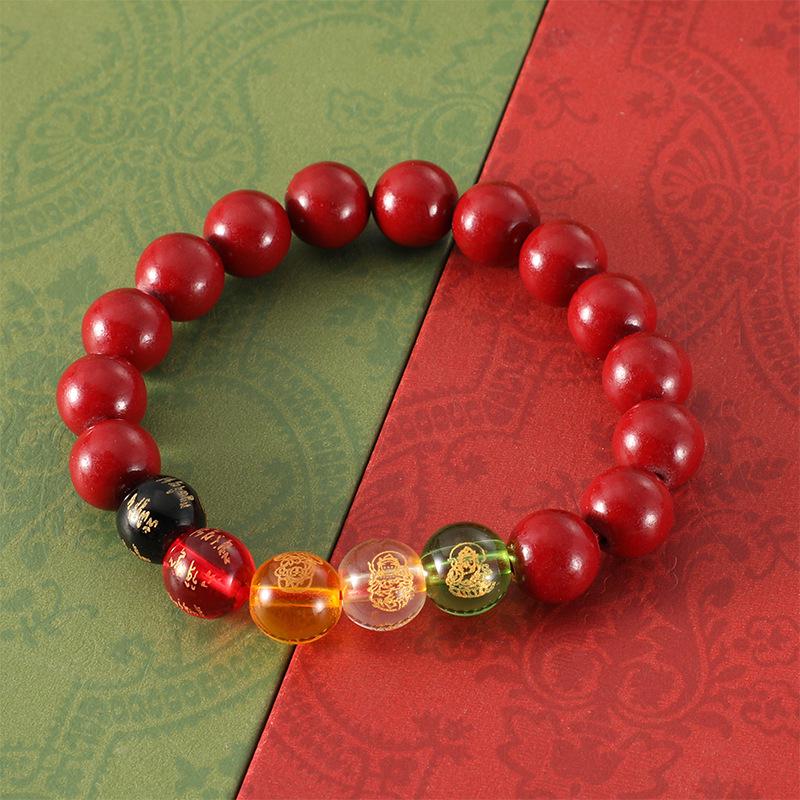 Armband met natuurlijke cinnaber draak en konijn - drie-in-één geluksbrenger en originele armband van ertskralen