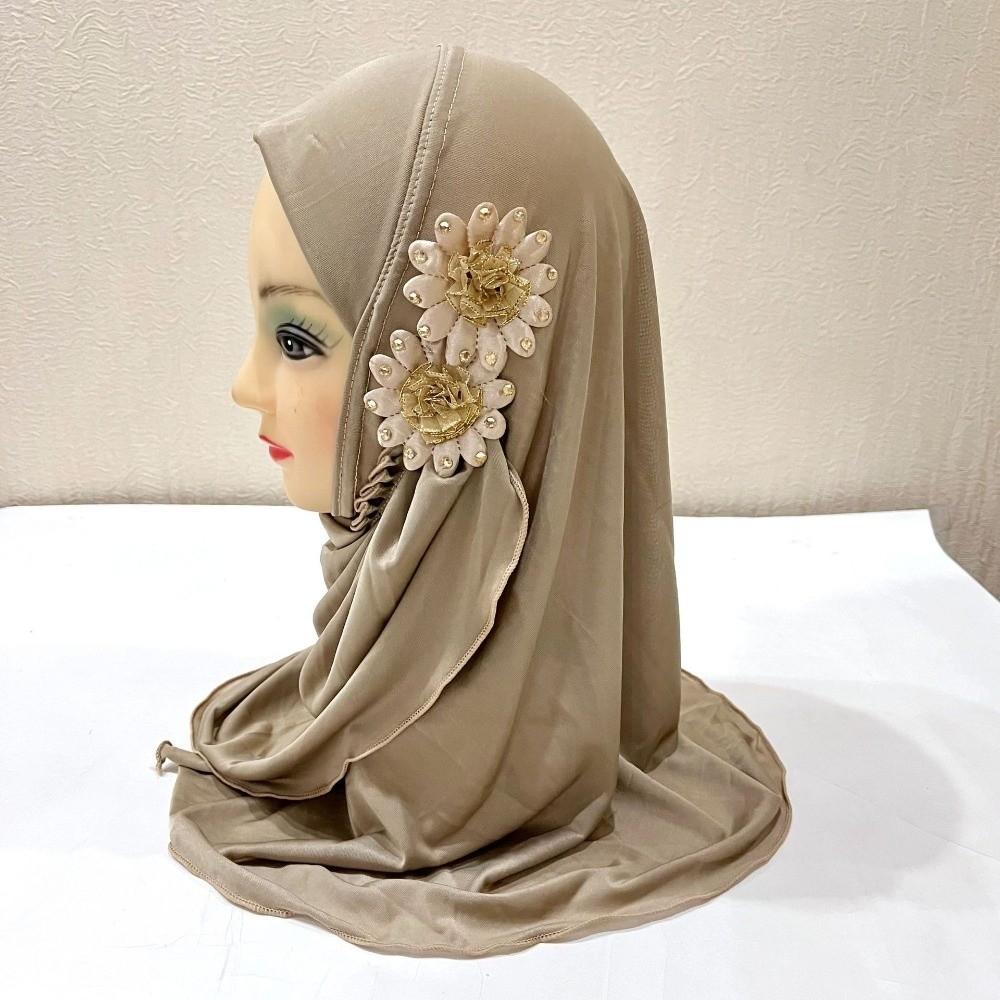 Ethnic-Style Patterns Girls Prayer Hat Turban Solid Flowers Head Wrap Gift Children Hijab  Girls