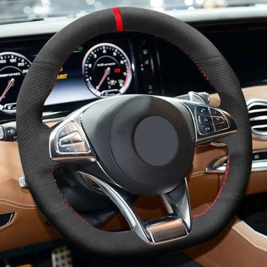 Red-strip Steering Wheel Suede Leather Cover For Mercedes Benz A-Class AMG A45