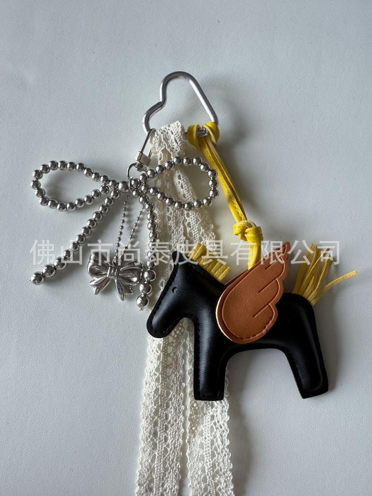 Angel Pegasus Pendant PU Leather Bag Pendant Key Bow Tassel Accessories Cute Cartoon Pendant