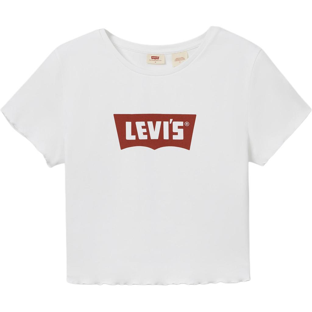 Levis Casual Versatile Slim Fit Logo Print Ribbed Round Neck Short Sleeve T-Shirt Women T-Shirts White 003SN-0000