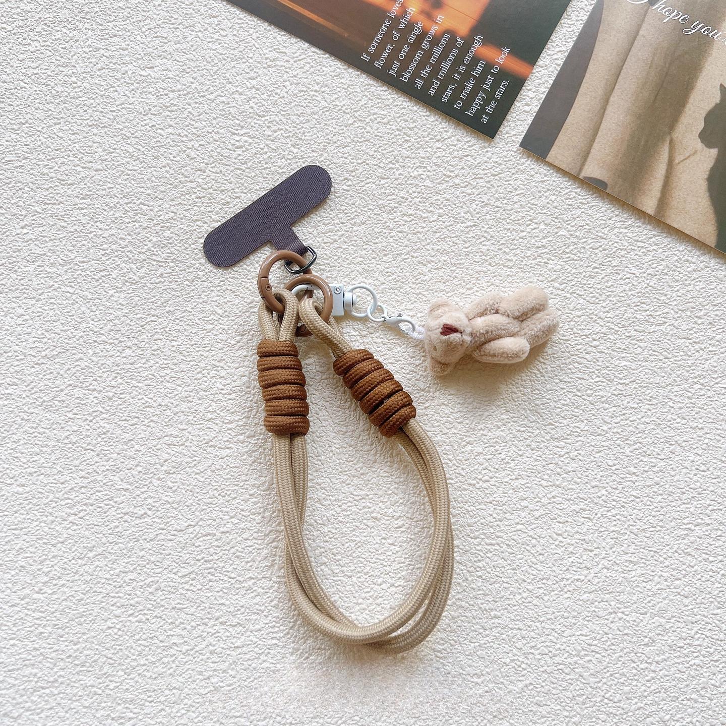 

Cute Plush Bear Charm Lanyard - Nylon Braided Short String, Phone Case Hand Strap with Clip, Fits CCD/Keys, Adorable for Girls