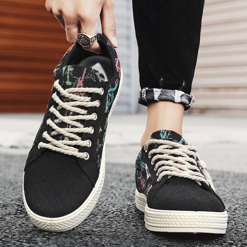 Cloth Breathable Low-Top Board Shoes Men'S Casual Flat-Bottom Sports Color Matching Lace-Up Trendy Men'S Shoes
