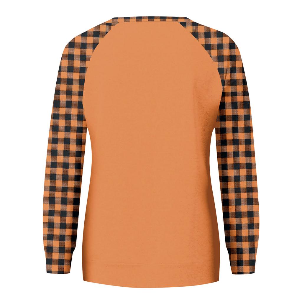 Women's Long Sleeve Crewneck Top with Halloween Print for Casual Fashion
