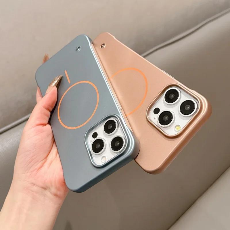 Slim PC Hard Frameless Borderless Case For iPhone 16 Pro Max 15 Plus 14 13 12 11 Phone Magsafe Wireless Charging Magnetic Cover